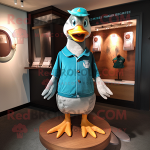 Teal Goose mascot costume character dressed with a Polo Tee and Brooches