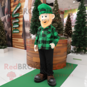 Forest Green Irish Flag mascot costume character dressed with a Flannel Shirt and Shoe laces