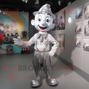 Silver But mascot costume character dressed with a Skirt and Suspenders