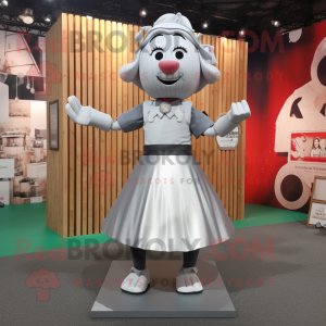 Silver But mascot costume character dressed with a Skirt and Suspenders