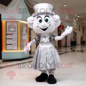 Silver But mascot costume character dressed with a Skirt and Suspenders