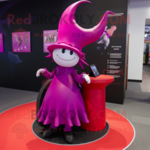 Magenta Witch'S Hat mascot costume character dressed with a Leggings and Hairpins