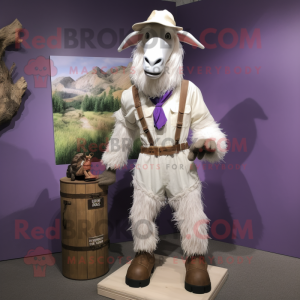 Lavender Boer Goat mascot costume character dressed with a Cargo Pants and Tie pins