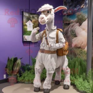 Lavender Boer Goat mascot costume character dressed with a Cargo Pants and Tie pins