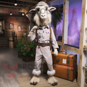 Lavender Boer Goat mascot costume character dressed with a Cargo Pants and Tie pins