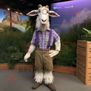 Lavender Boer Goat mascot costume character dressed with a Cargo Pants and Tie pins