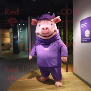 Purple Pig mascotte kostuum...