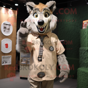 Tan Say Wolf mascot costume character dressed with a Poplin Shirt and Rings