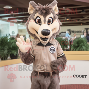 Tan Say Wolf mascot costume character dressed with a Poplin Shirt and Rings