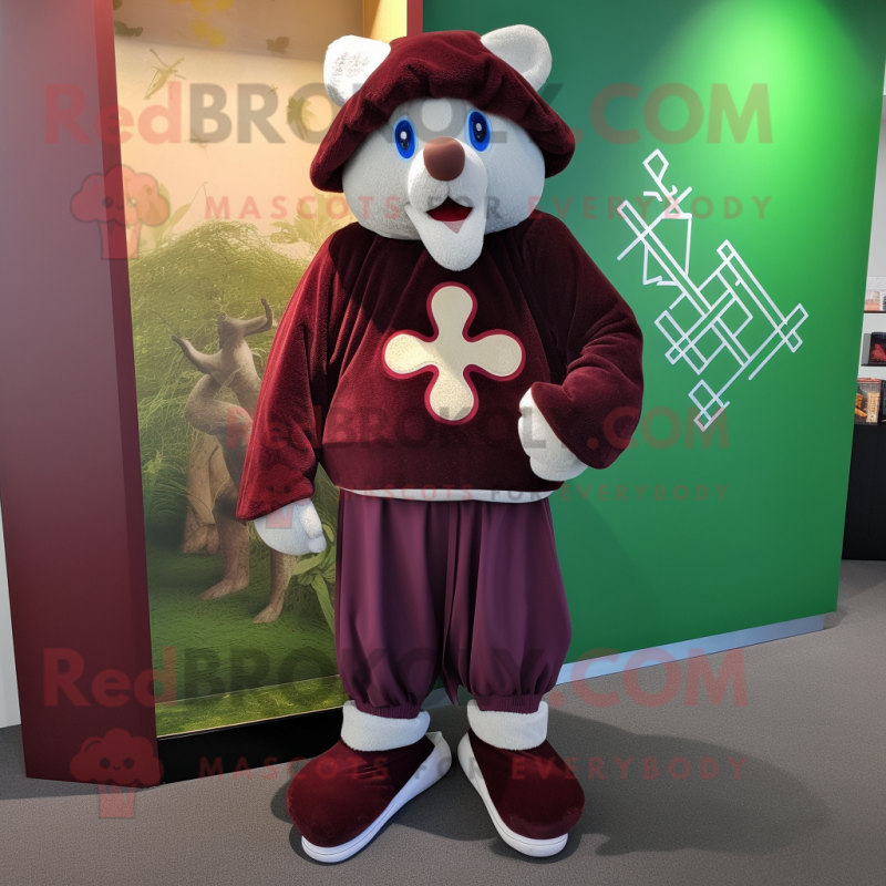 Maroon Celtic Cross mascot costume character dressed with a Sweatshirt and Wallets Maroon Celtic Cross mascot costume character dressed with a Sweatshirt and Wallets