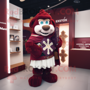 Maroon Celtic Cross mascot costume character dressed with a Sweatshirt and Wallets