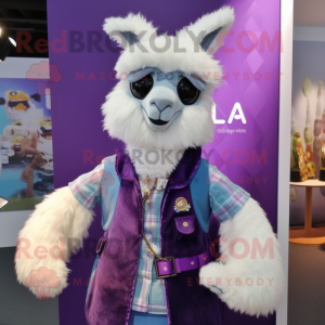 Purple Alpaca mascot costume character dressed with a Blouse and Brooches