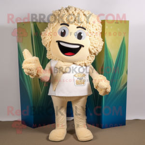 Beige Pop Corn mascot costume character dressed with a Rash Guard and Pocket squares