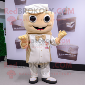 Beige Pop Corn mascot costume character dressed with a Rash Guard and Pocket squares
