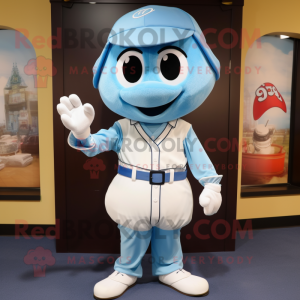 Sky Blue Baseball Glove mascot costume character dressed with a Culottes and Bow ties