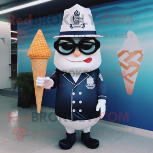 Navy Ice Cream Cone mascot costume character dressed with a A-Line Dress and Sunglasses