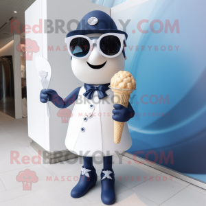 Navy Ice Cream Cone mascot costume character dressed with a A-Line Dress and Sunglasses