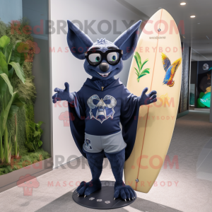 Navy Bat mascot costume character dressed with a Board Shorts and Eyeglasses