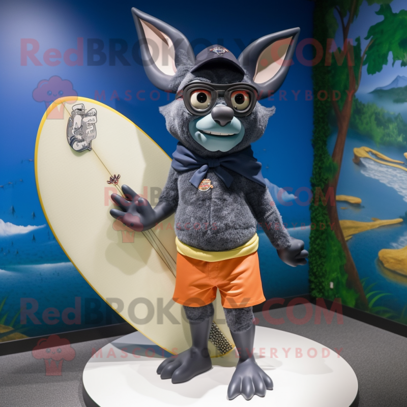 Navy Bat mascot costume character dressed with a Board Shorts and Eyeglasses