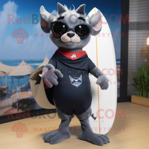 Navy Bat mascot costume character dressed with a Board Shorts and Eyeglasses