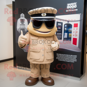 Tan British Royal Guard mascot costume character dressed with a Tank Top and Sunglasses