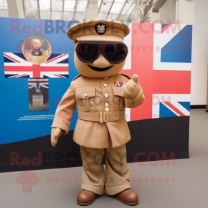 Tan British Royal Guard mascot costume character dressed with a Tank Top and Sunglasses