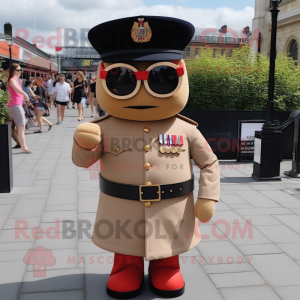 Tan British Royal Guard mascot costume character dressed with a Tank Top and Sunglasses