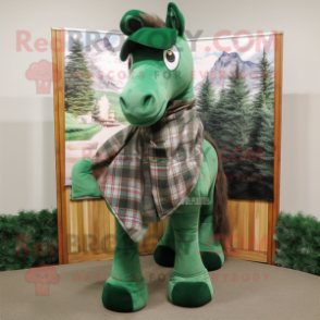 Forest Green Mare mascot costume character dressed with a Flannel Shirt and Scarf clips