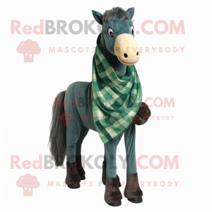 Forest Green Mare mascot costume character dressed with a Flannel Shirt and Scarf clips