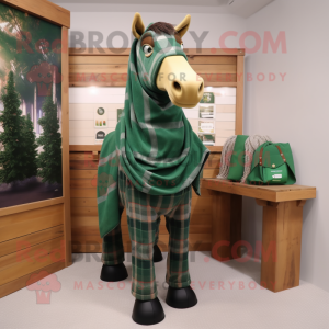 Forest Green Mare mascot costume character dressed with a Flannel Shirt and Scarf clips