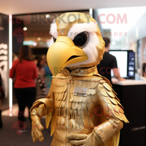 Gold Falcon mascot costume character dressed with a Turtleneck and Hair clips