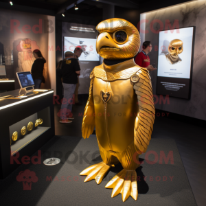 Gold Falcon mascot costume character dressed with a Turtleneck and Hair clips