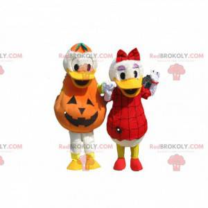 Donald and Daisy mascot duo with Halloween outfit -