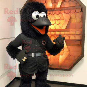 Black Chicken Parmesan mascot costume character dressed with a Cargo Pants and Digital watches