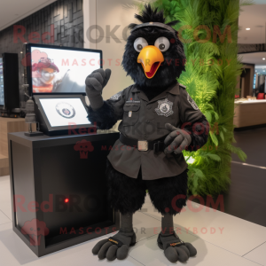 Black Chicken Parmesan mascot costume character dressed with a Cargo Pants and Digital watches