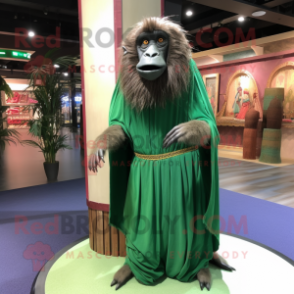 Forest Green Baboon mascot costume character dressed with a Maxi Dress and Bracelets