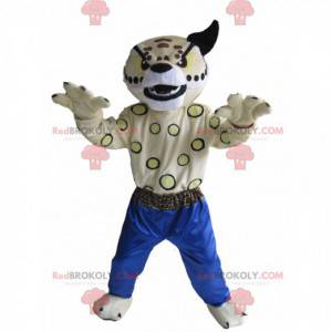 Mascotte witte panter met blauwe broek - Redbrokoly.com