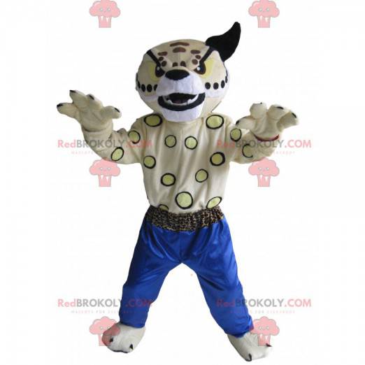 Weißes Panther-Maskottchen mit blauer Hose - Redbrokoly.com