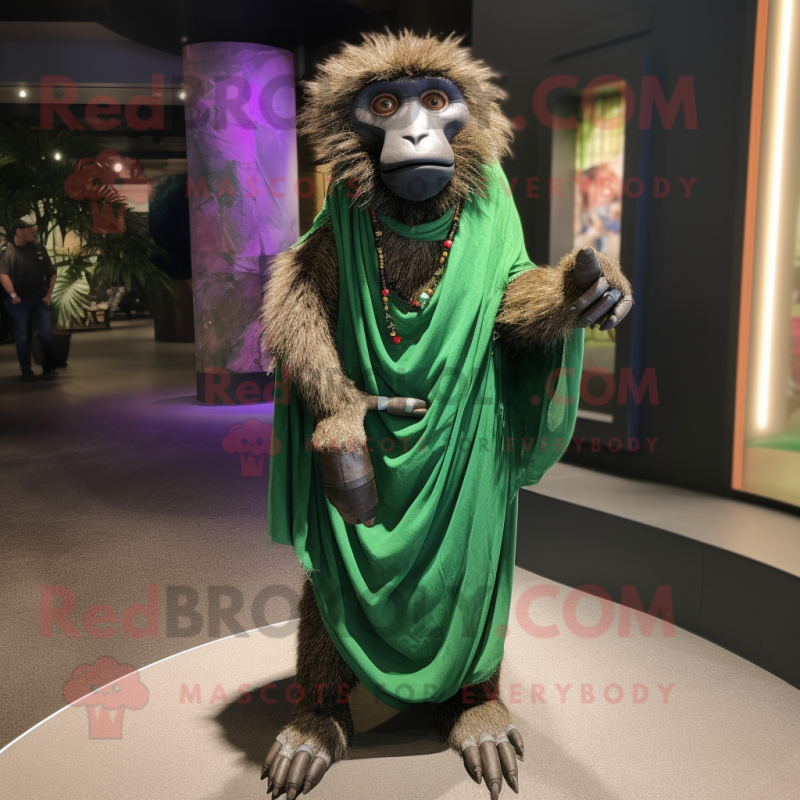 Forest Green Baboon mascot costume character dressed with a Maxi Dress and Bracelets