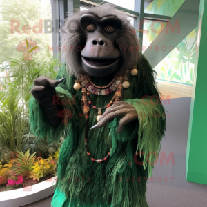 Forest Green Baboon mascot costume character dressed with a Maxi Dress and Bracelets
