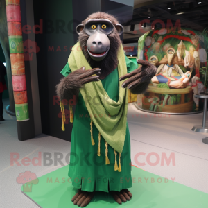 Forest Green Baboon mascot costume character dressed with a Maxi Dress and Bracelets
