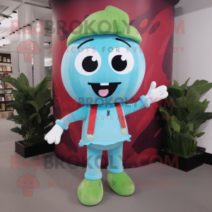 Sky Blue Watermelon mascot costume character dressed with a Overalls and Headbands