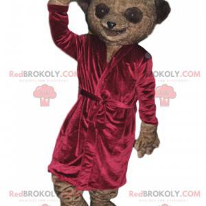 Brown lemur mascot with big eyes and a bathrobe - Redbrokoly.com