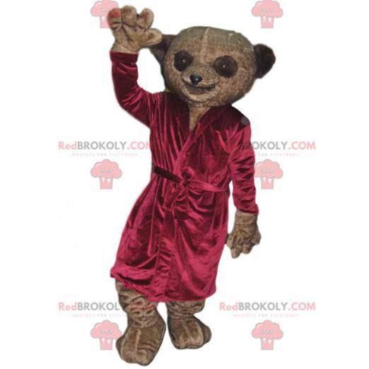 Brun lemurmaskot med store øyne og badekåpe - Redbrokoly.com