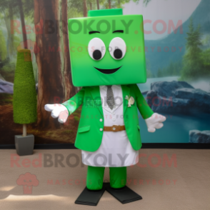 Forest Green Candy Box mascot costume character dressed with a Dress Shirt and Pocket squares