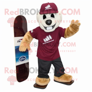 Maroon Skateboard mascot costume character dressed with a Cargo Shorts and Caps