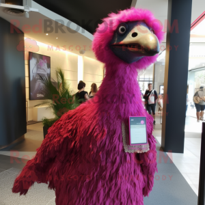 Magenta Ostrich mascot costume character dressed with a Sheath Dress and Shawl pins