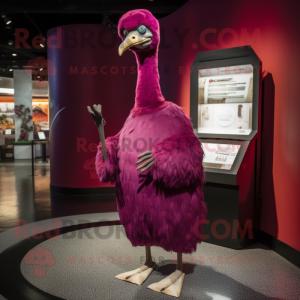 Magenta Ostrich mascot costume character dressed with a Sheath Dress and Shawl pins