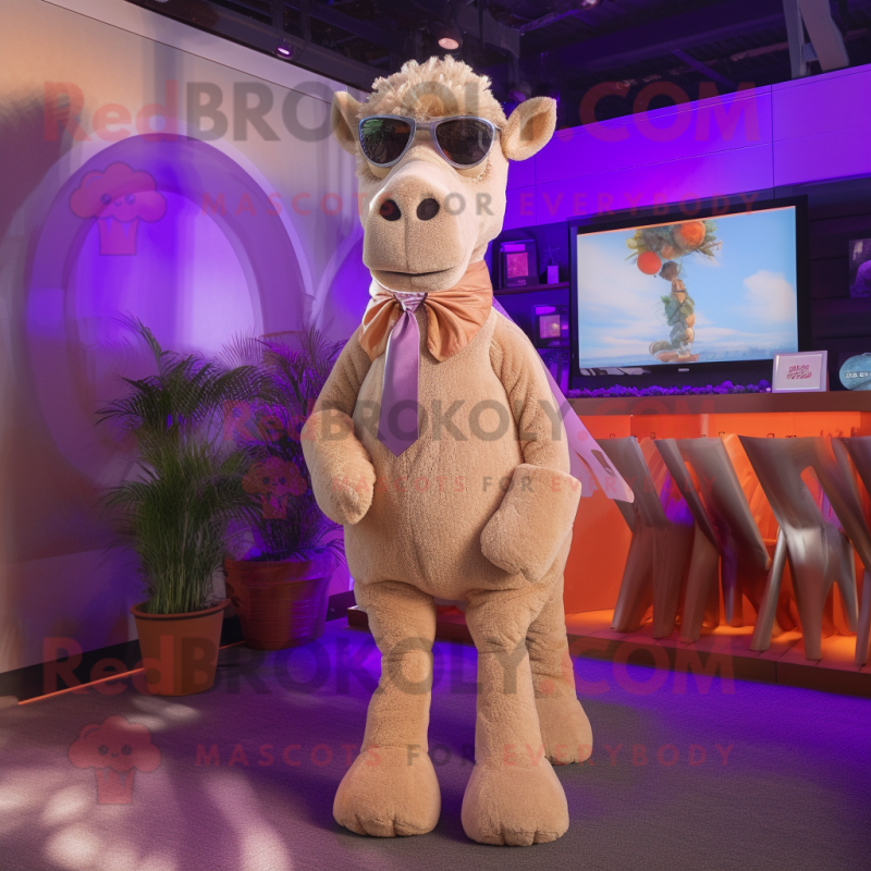 Lavender Camel mascot costume character dressed with a Bodysuit and Bow ties