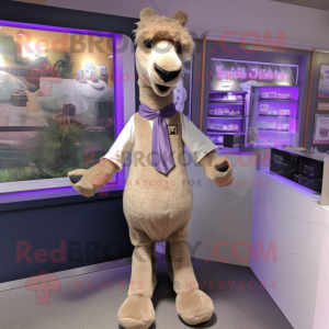 Lavender Camel mascot costume character dressed with a Bodysuit and Bow ties